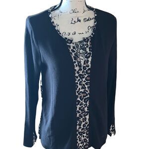 reCreation black & animal print‎ long sleeve layered sweater medium